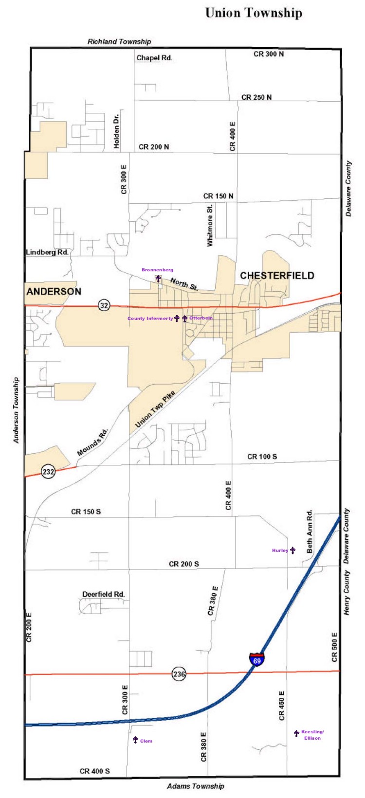 union county indiana township map